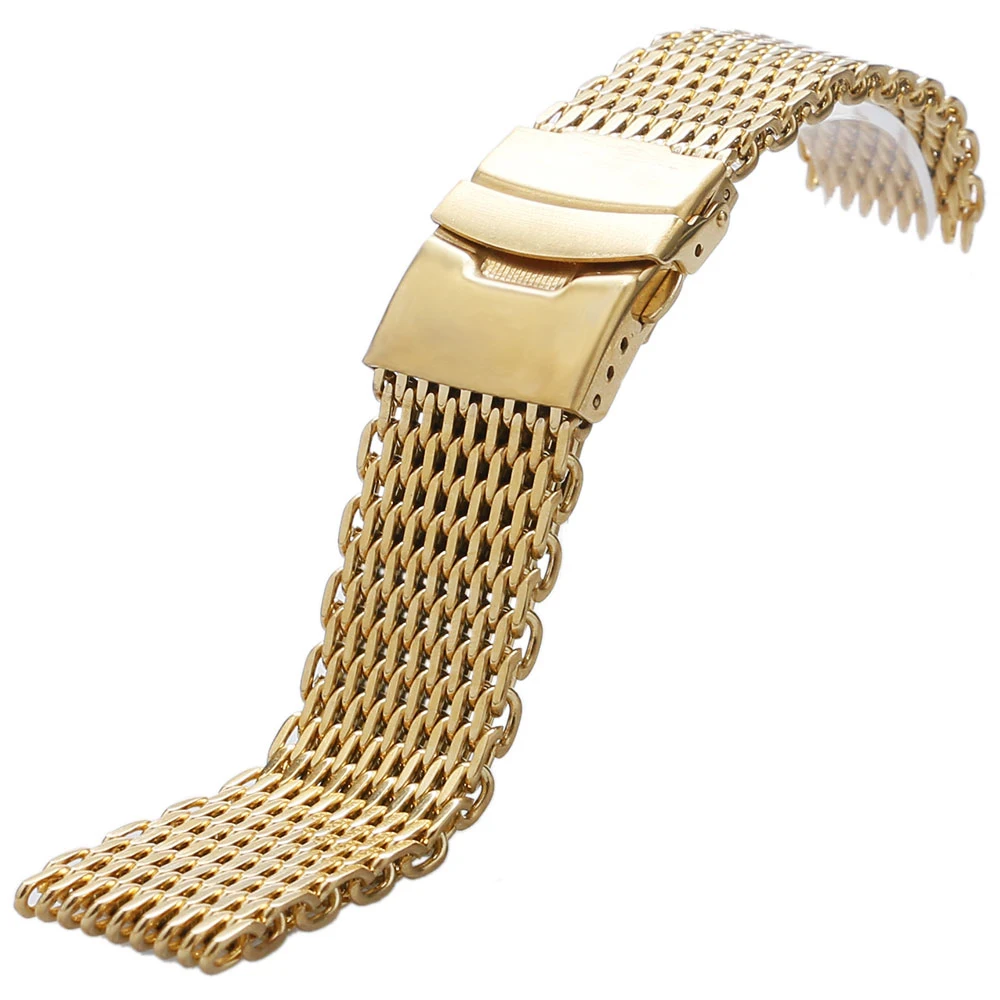 18mm 20mm 22mm 24mm Watch Band Fashion Golden Color Web Stainless Steel Watch Strap Replacement for Men Women + 2 Spring Bars
18mm 20mm 22mm 24mm Watch Band Fashion Golden Color Web Stainless Steel Watch Strap Replacement for Men Women + 2 Spring Bars