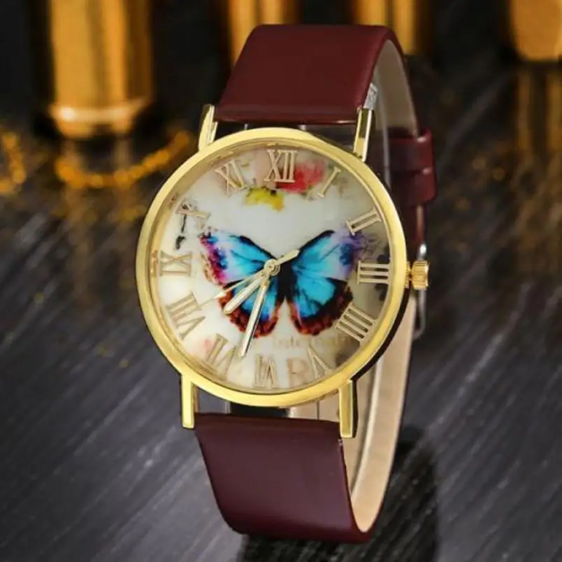 Resuli 2016 женские модные часы с бабочкой кожаный ремешок аналоговые кварцевые