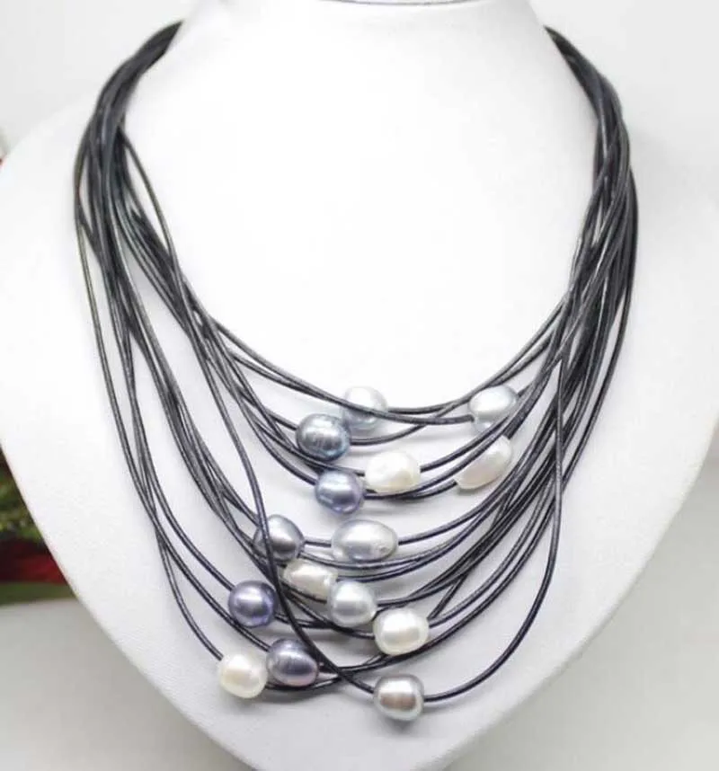 Real 15row 10-12mm White Gray Black Freshwater Pearl Pendant Necklace Leather Cord Magnet Clasp Fashion Jewelry
Real 15row 10-12mm White Gray Black Freshwater Pearl Pendant Necklace Leather Cord Magnet Clasp Fashion Jewelry