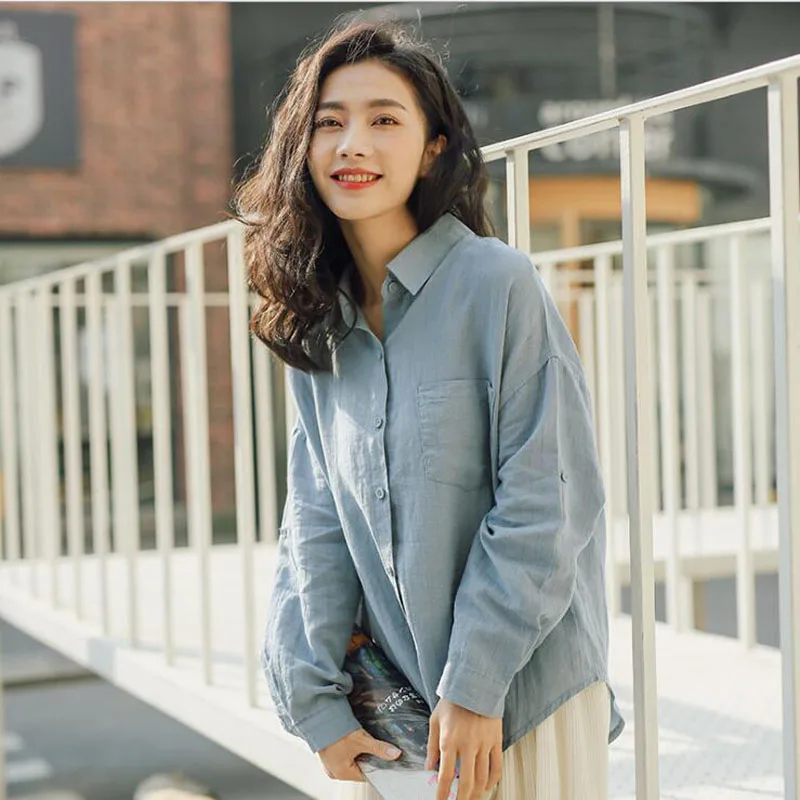 Nefeilike Shirt Turn Down Collar Women Long Sleeve Solid Spring Autumn Loose Cotton Linen Ladies Blouses Japan Style
Nefeilike Shirt Turn Down Collar Women Long Sleeve Solid Spring Autumn Loose Cotton Linen Ladies Blouses Japan Style