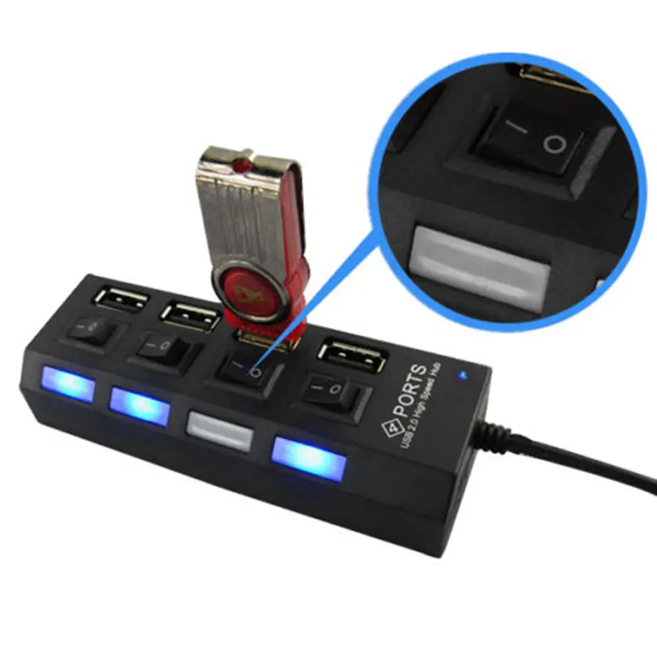 New 2 Colors LED 4 Port USB 2.0 Hub High Speed Power On/Off Button Switch USB Splitter for Laptop PC Computer Accessories um
New 2 Colors LED 4 Port USB 2.0 Hub High Speed Power On/Off Button Switch USB Splitter for Laptop PC Computer Accessories um