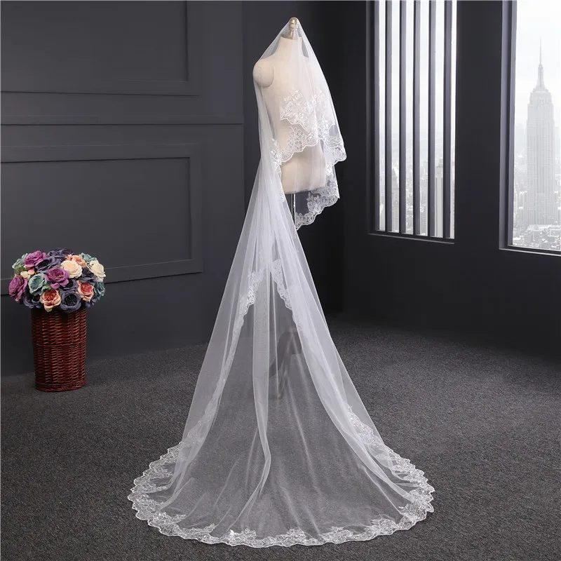 2020 Real Photos One Layer Lace Appliques Edge 3M Long Wedding Veils without Comb New White Ivory Bridal Veils
2020 Real Photos One Layer Lace Appliques Edge 3M Long Wedding Veils without Comb New White Ivory Bridal Veils