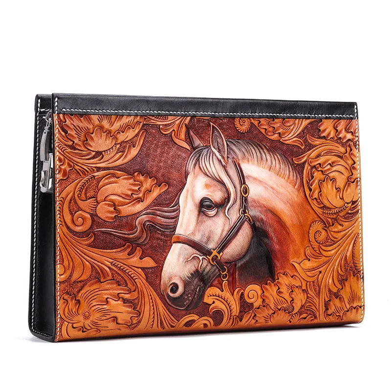 Chinese Style Handmade Men Vegetable Tanned Leather Carvings Fine Horse Money Holder Clutch Purse Phone Pocket Clutches Envelope
Chinese Style Handmade Men Vegetable Tanned Leather Carvings Fine Horse Money Holder Clutch Purse Phone Pocket Clutches Envelope