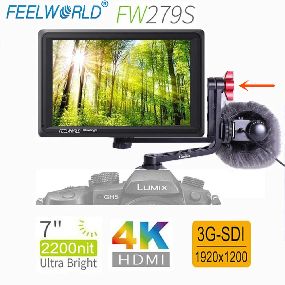 

Feelworld FW279S 7 Inch IPS 3G SDI 4K HDMI DSLR Camera Field Monitor 2200nit Ultra Bright Full HD 1920x1200 for Canon Sony Nikon