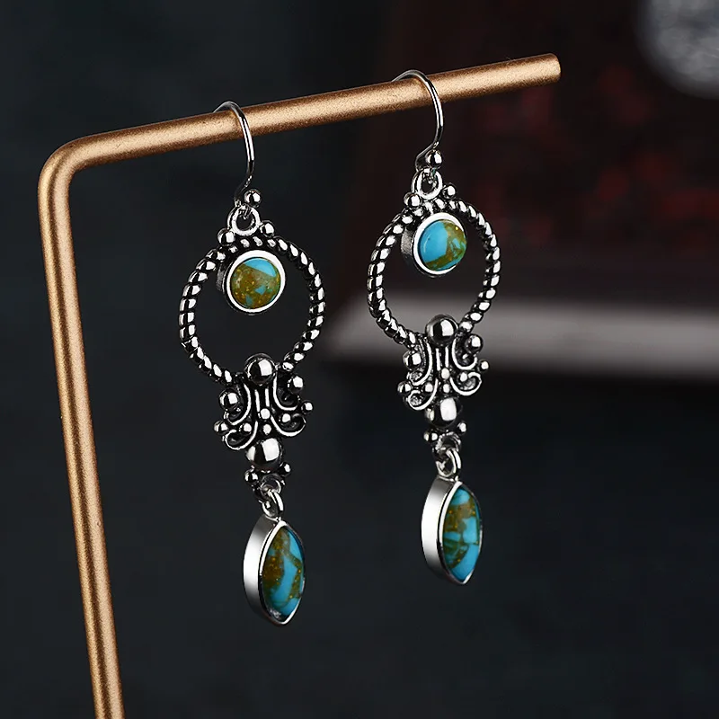 Foydjew Retro Thai Silver Long Hanging Earrings European American Women's with Turquoise Stone Dangle Earring Wholesale
Foydjew Retro Thai Silver Long Hanging Earrings European American Women's with Turquoise Stone Dangle Earring Wholesale