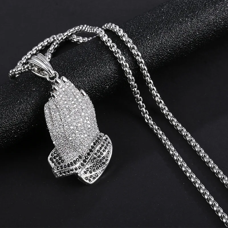 Hip Hop Full AAA CZ Stone Paved Bling Ice Out Prayer Hand Pendants Necklace for Men Rapper Jewelry Silver Color
Hip Hop Full AAA CZ Stone Paved Bling Ice Out Prayer Hand Pendants Necklace for Men Rapper Jewelry Silver Color