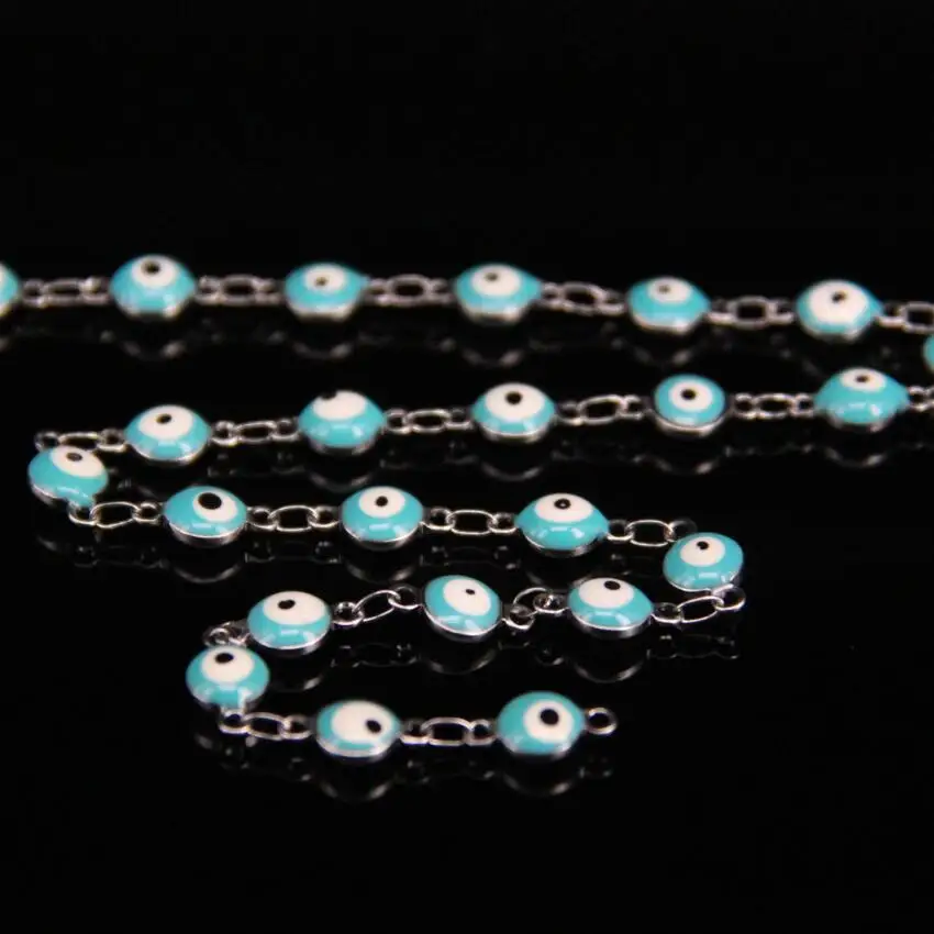 6mm Light Blue Eye Lampwork Bead Link Chain,Candy Blue Glass Flat Round bead Silver Wire Wrapped Rosary Chain,Drip Oil Charms Cr
6mm Light Blue Eye Lampwork Bead Link Chain,Candy Blue Glass Flat Round bead Silver Wire Wrapped Rosary Chain,Drip Oil Charms Cr