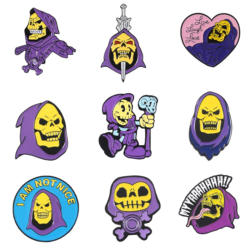 10 Styles 80's Skeletor purple hood He-Man Masters of the Universe Heart Live Laugh Love Skull Halloween Enamel Brooches Pins
10 Styles 80's Skeletor purple hood He-Man Masters of the Universe Heart Live Laugh Love Skull Halloween Enamel Brooches Pins
