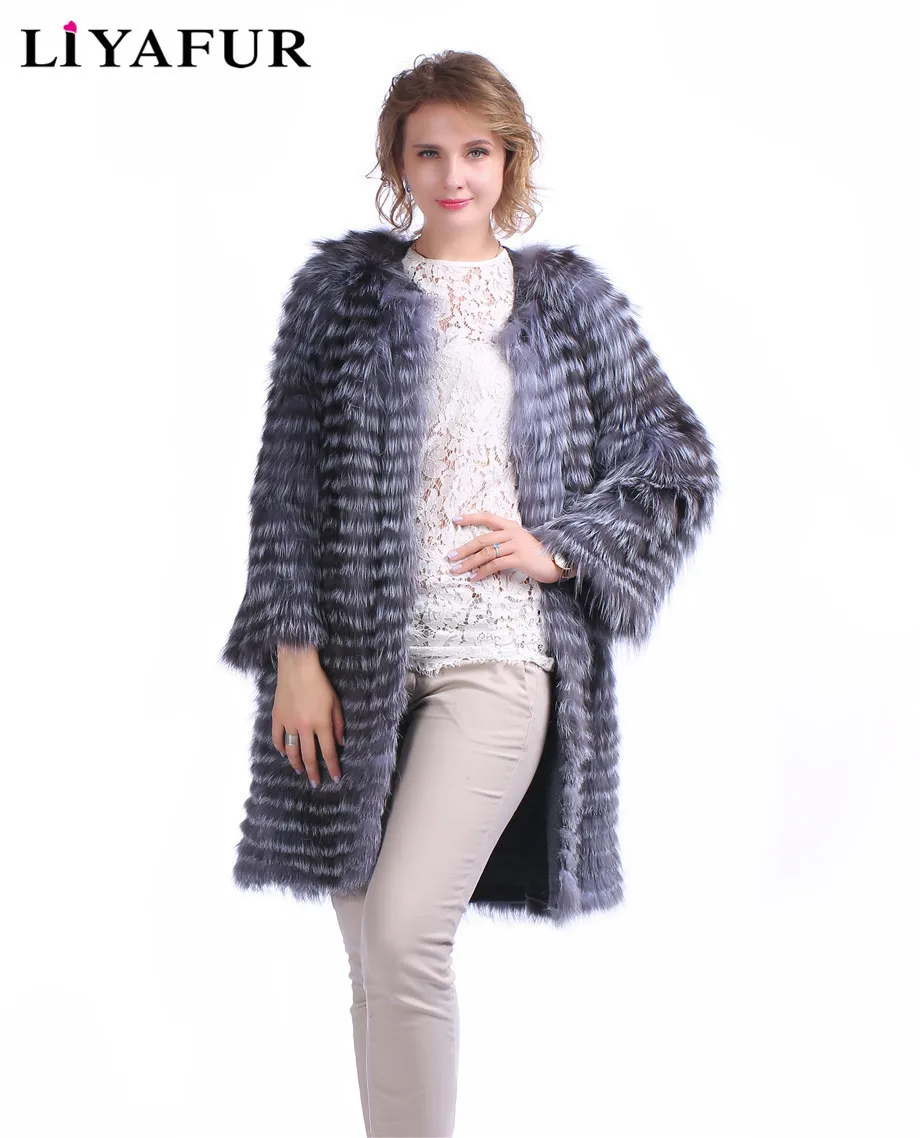 

Пальто LIYAFUR с подкладкой из натурального меха серебристой лисы, верхняя одежда, кардиган, пальто в полоску для зимы и осени