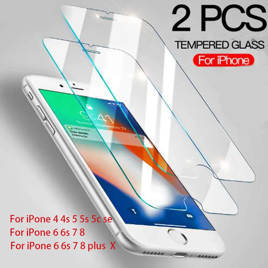 Закаленное стекло 9H для iphone X 4 5 5s 5c SE 6 6s 7 8 Plus 2 шт. защита экрана защитная пленка
