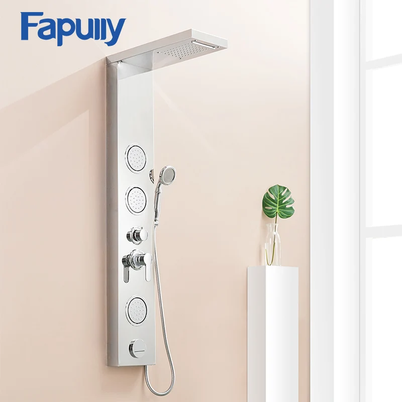 Fapully 304 Bathroom Rain Shower Panel Brushed Nickel Shower Column Tub Jets Hand Shower Wall Panels Bath Wall Panels
Fapully 304 Bathroom Rain Shower Panel Brushed Nickel Shower Column Tub Jets Hand Shower Wall Panels Bath Wall Panels