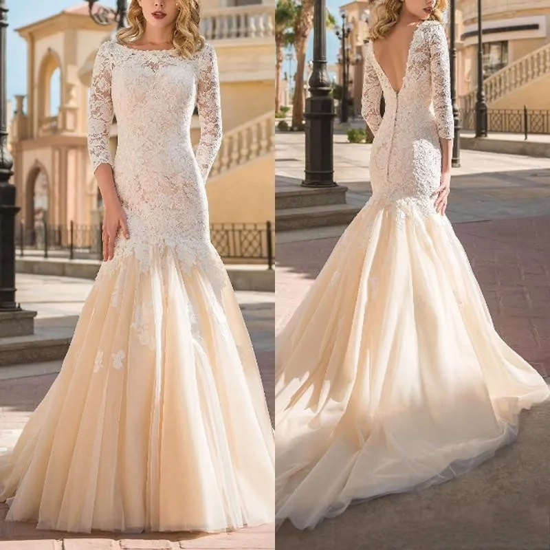 Romantic Court Train Tulle Mermaid Wedding Dress 3/4 Sleeve Open Back Lace Appliqued Scoop wedding gown mermaid vestido de novia
Romantic Court Train Tulle Mermaid Wedding Dress 3/4 Sleeve Open Back Lace Appliqued Scoop wedding gown mermaid vestido de novia