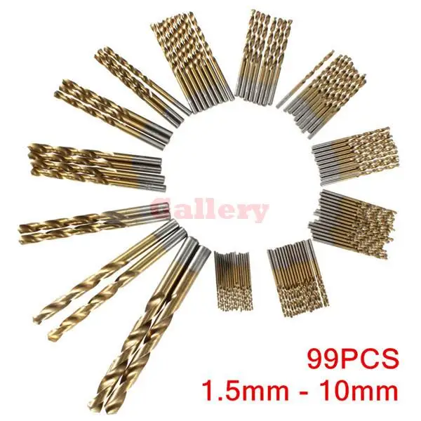 99pcs 1.5mm - 10mm Titanium Coated High Speed Steel Drill Bit Set Manual Twist Drill Bits
99pcs 1.5mm - 10mm Titanium Coated High Speed Steel Drill Bit Set Manual Twist Drill Bits