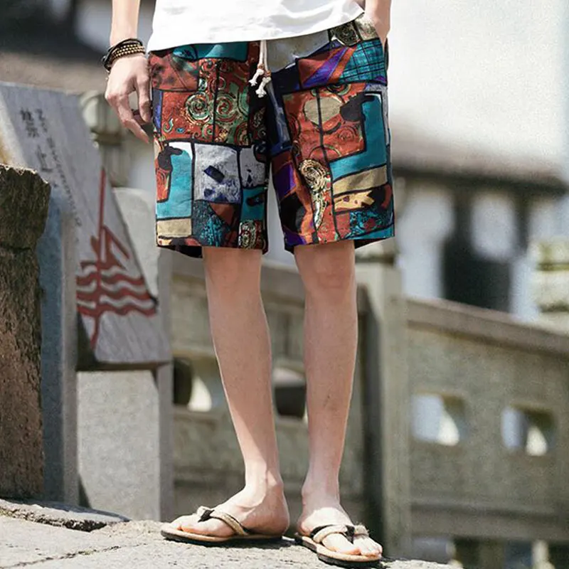 Фото Мужские брюки до середины икры в китайском стиле Японская уличная одежда для
