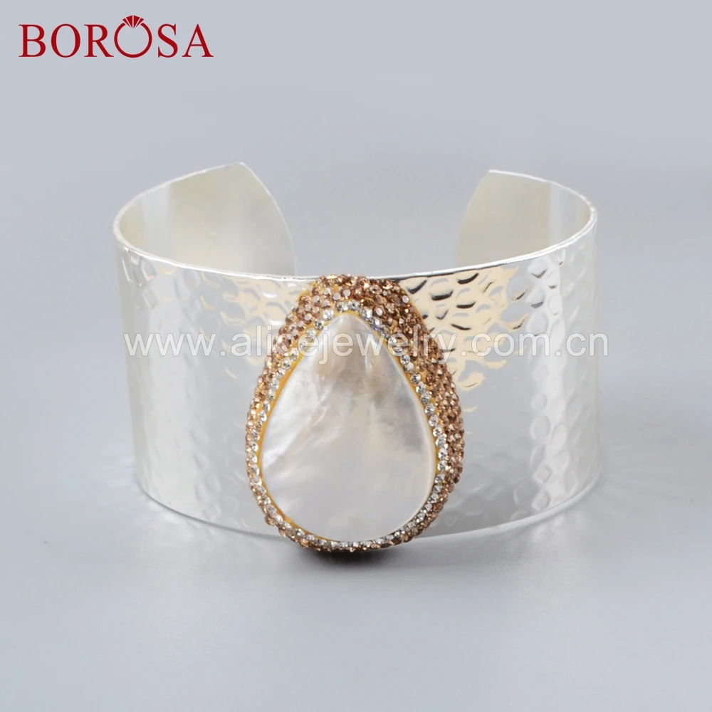 BOROSA 5pcs Silver Color Rhinestone Pave Natural White Shell Copper Open Bangles Wide Bangle for Women Jewelry JAB953
BOROSA 5pcs Silver Color Rhinestone Pave Natural White Shell Copper Open Bangles Wide Bangle for Women Jewelry JAB953