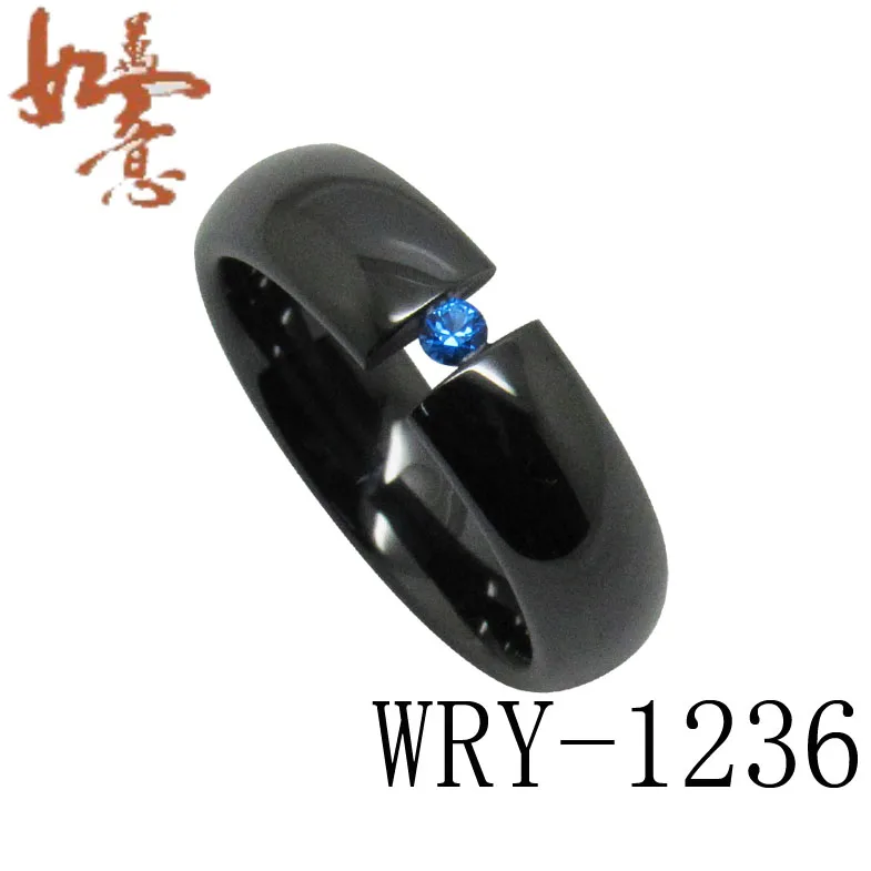 Free Shipping 6mm Domed Half Round High Polish black Ceramic Ring blue CZ inlay Fashion Jewelry Finger | Украшения и аксессуары