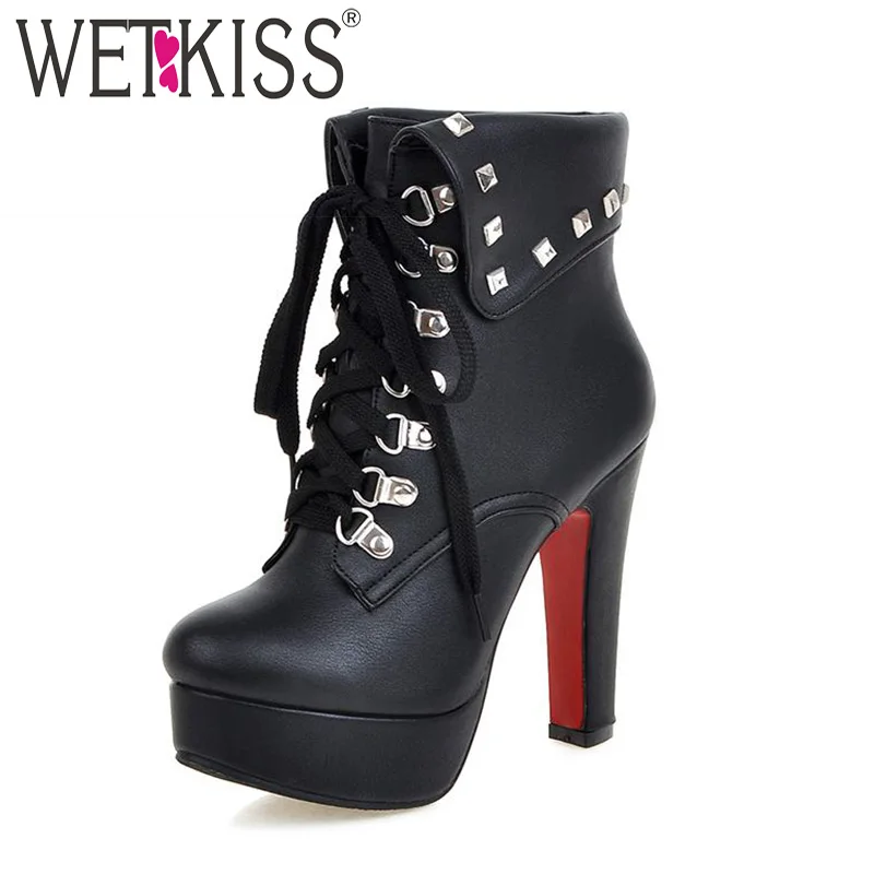 WETKISS Big Size 32-48 Winter Style Thick High Heels Rivets Lace Up Ankle Boots Platform Women Boots Fall Winter Shoes 2020
WETKISS Big Size 32-48 Winter Style Thick High Heels Rivets Lace Up Ankle Boots Platform Women Boots Fall Winter Shoes 2020
