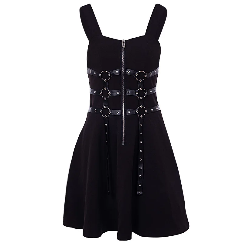 Женское платье без рукавов JIEZuoFang черное готическое на молнии с металлической