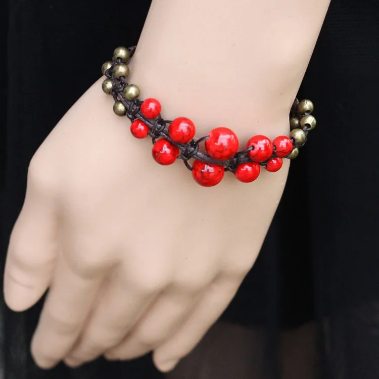 2Colors Original red stones bracelet for women ethnic brass apple handmade braided vintage bracele | Украшения и аксессуары
