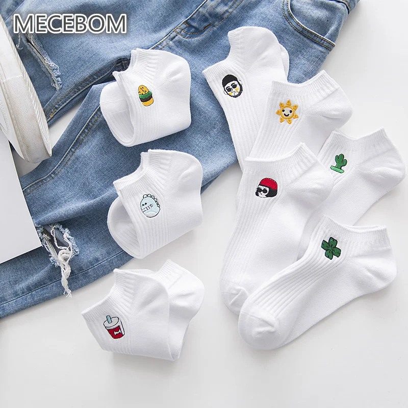 MECEBOM женские белые хлопковые носки Harajuku милый мультфильм клевер с принтом