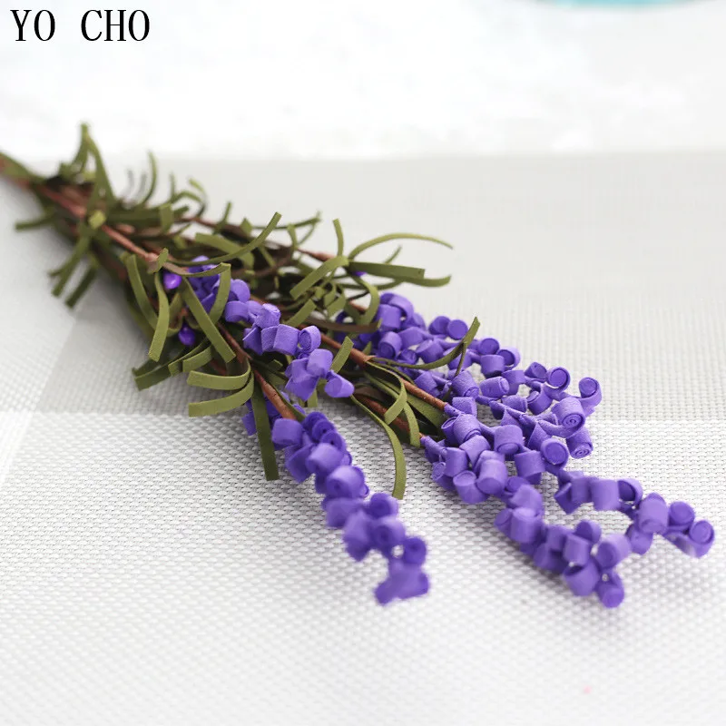 

YO CHO DIY Provence Decoration Real Touch Lavender Flower PE Artificial Flowers Grain Decorative 7 Head Vivid Leaf Fake Flower