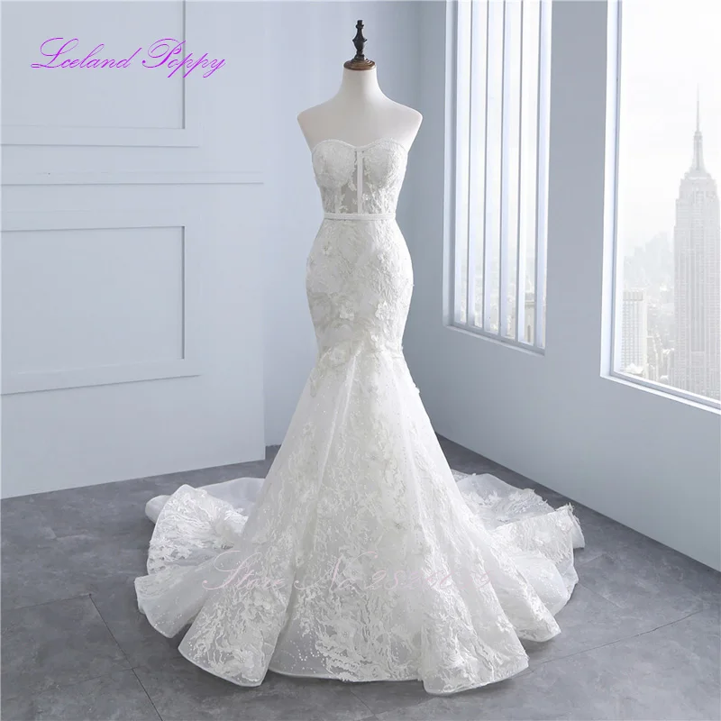 Lceland Poppy Mermaid Strapless Wedding Dresses Pearls Beaded Lace Appliques Sequined Vestido de novia Bridal Gowns
Lceland Poppy Mermaid Strapless Wedding Dresses Pearls Beaded Lace Appliques Sequined Vestido de novia Bridal Gowns