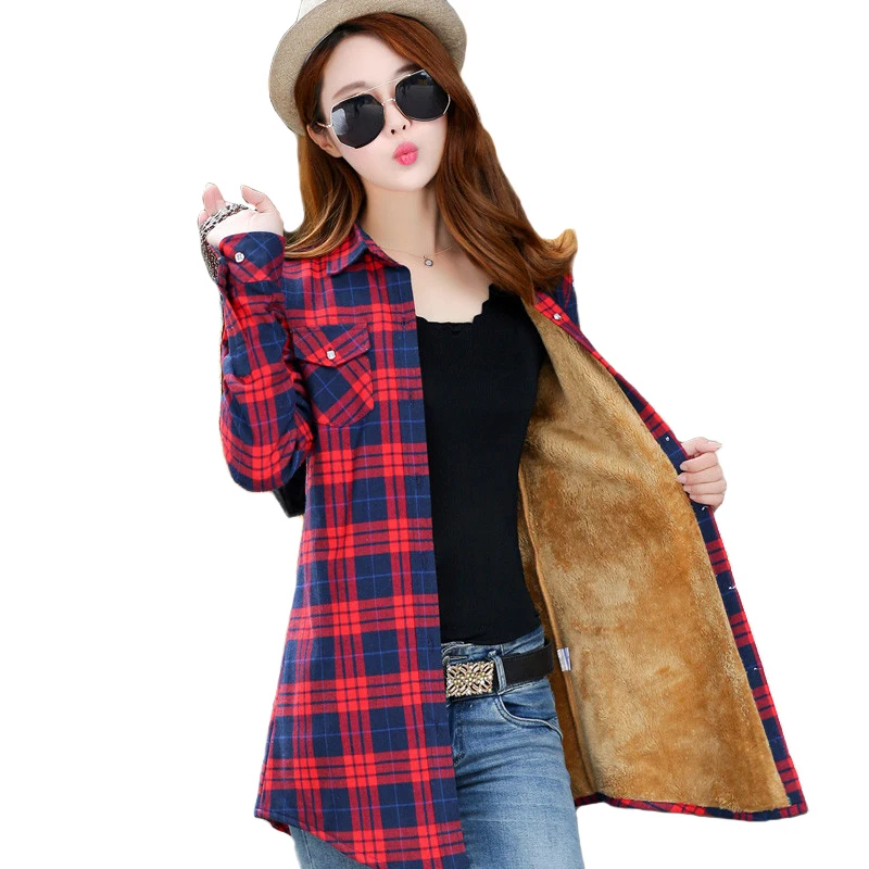 Winter Warm shirt women Flocking Thicken Casual tops plaid shirt female Medium length Plus size Long sleeve cotton shirts H582
Winter Warm shirt women Flocking Thicken Casual tops plaid shirt female Medium length Plus size Long sleeve cotton shirts H582