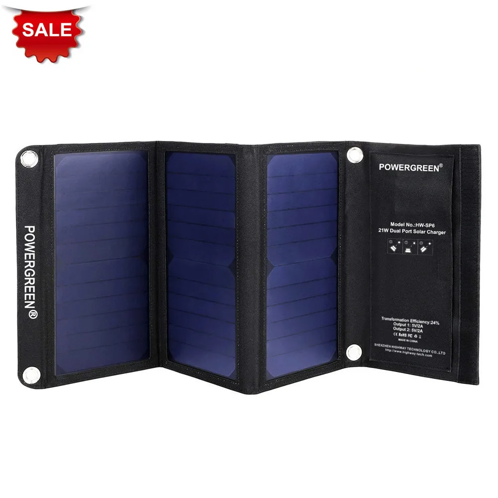 Складное солнечное зарядное устройство PowerGreen 21 Вт двойной USB выход солнечная
