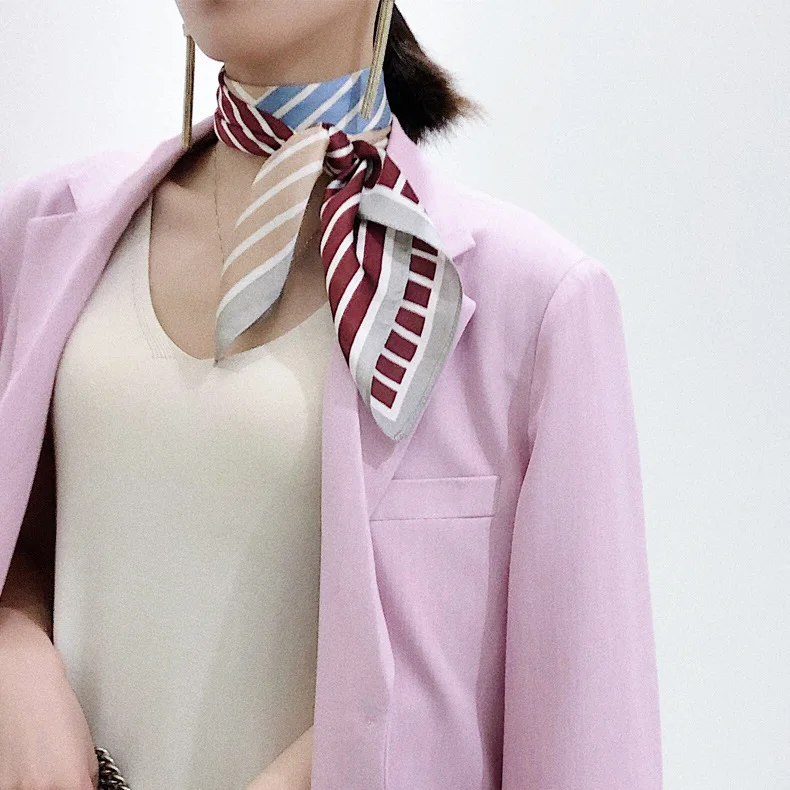 Small square scarves spring summer multifunctional office lady striped scarves faux silk necktie decorative scarves
Small square scarves spring summer multifunctional office lady striped scarves faux silk necktie decorative scarves
