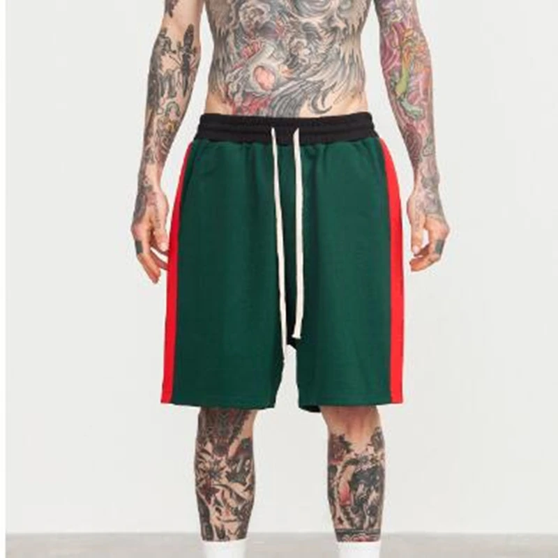 2019 SS New Side Stripe Drawstring Shorts Hip Hop Summer Skate Board Harem Green Red Terry Oversized Streewear | Мужская одежда