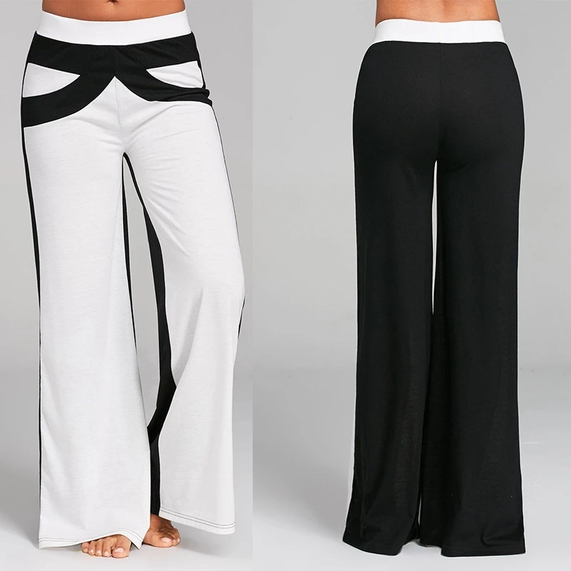 Female Clothing Black and White Stitching Wide Leg Pants Women Patchwork Mid Waisted Flare Trousers
Female Clothing Black and White Stitching Wide Leg Pants Women Patchwork Mid Waisted Flare Trousers