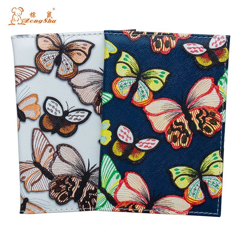 

Colored flying butterflies Fashion and standard size passport cover waterproof solid pu leather passport holder with traveling