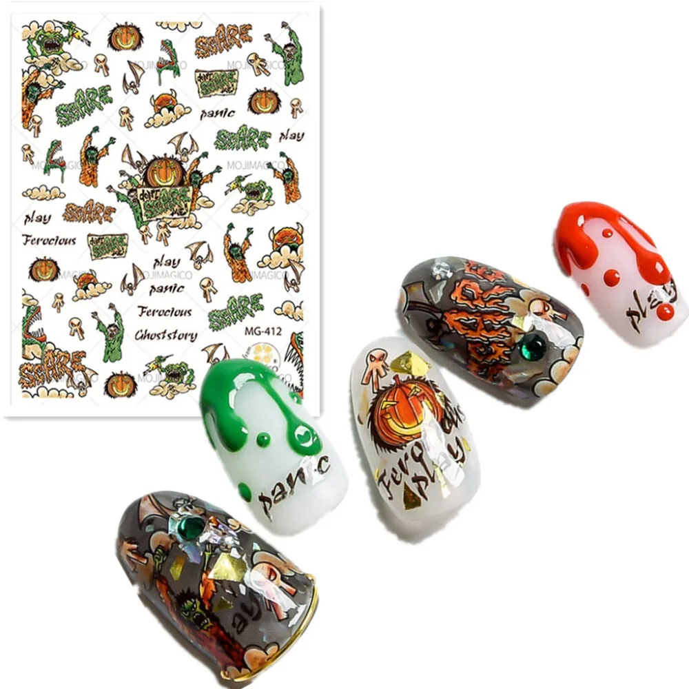 Newest MG-412 halloween nail sticker 3D back glue nail decal stamping Japan type DIY decoration for nail art tips
Newest MG-412 halloween nail sticker 3D back glue nail decal stamping Japan type DIY decoration for nail art tips