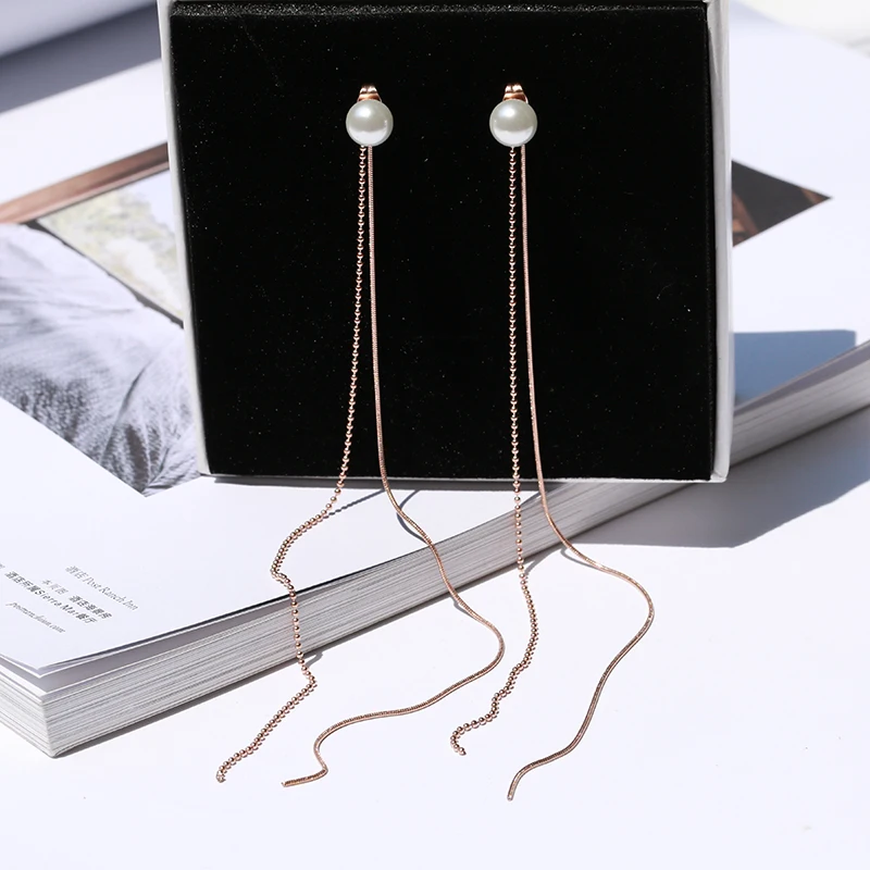 YUN RUO 2018 Fashion Pearl Tassel Stud Earring Line Woman Rose Gold Color Titanium Steel Jewelry Girl Birthday Gift Never Fade
YUN RUO 2018 Fashion Pearl Tassel Stud Earring Line Woman Rose Gold Color Titanium Steel Jewelry Girl Birthday Gift Never Fade