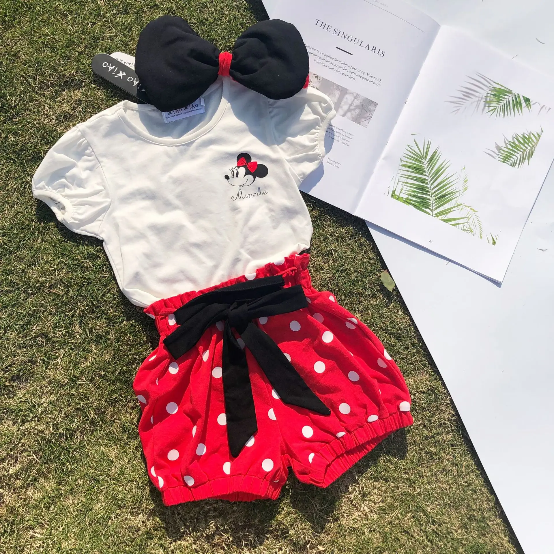 Детская одежда для девочек Disney милые летние повседневные комплекты с Минни белые