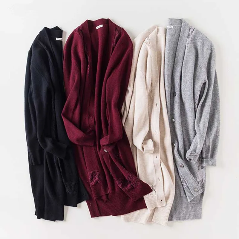 cashmere wool blend knit women fashion lace spliced mid long cardigan sweater coat irregular length solid color M/L
cashmere wool blend knit women fashion lace spliced mid long cardigan sweater coat irregular length solid color M/L