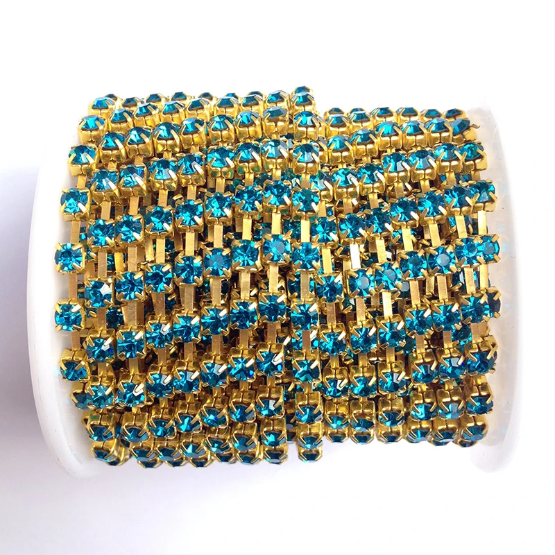 Crystal Rhinestones Chain Blue Zircon SS6 to SS38 10 yards/roll Gold Base DIY Clothing Accessories Rhinestone Chain
Crystal Rhinestones Chain Blue Zircon SS6 to SS38 10 yards/roll Gold Base DIY Clothing Accessories Rhinestone Chain