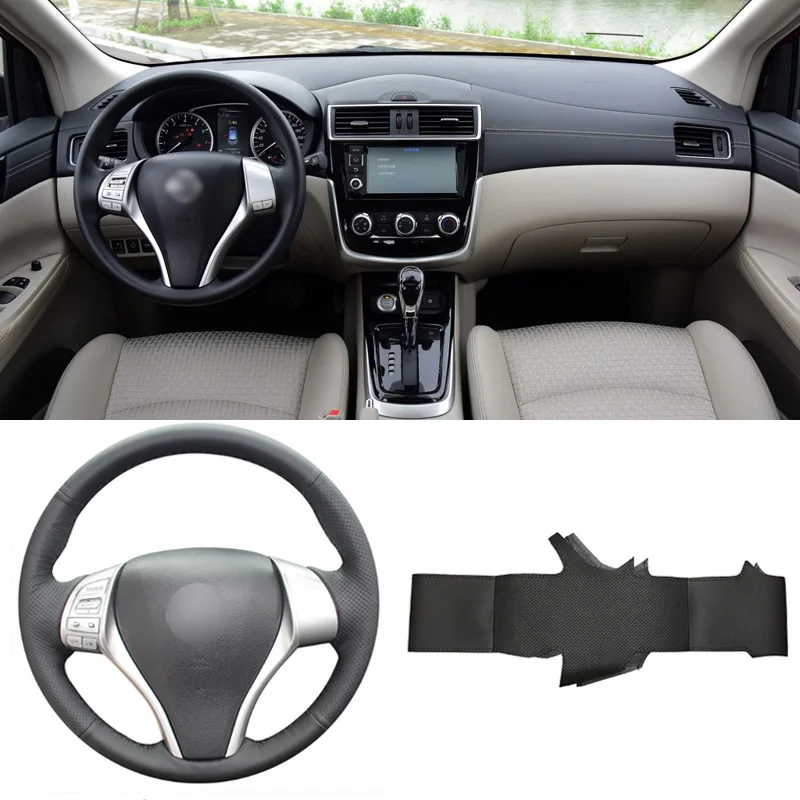 Чехол для руля с пришивкой подходит Nissan Teana Altima 2013 2016 X Trail QASHQAI Tiida|leather steering wheel
