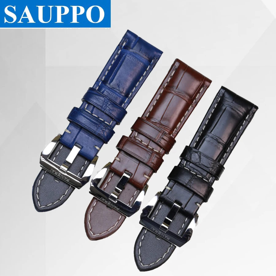 SAUPPO подходит для Panerai черный коричневый синий кожаный ремешок мужских часов с