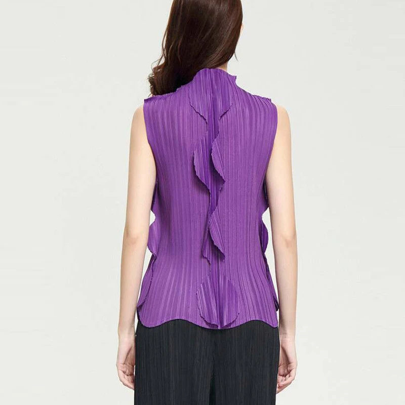 HOT SELLING Miyake fashion fold sleeveless stand new sexy ruffles soild T-shirt women IN STOCK
HOT SELLING Miyake fashion fold sleeveless stand new sexy ruffles soild T-shirt women IN STOCK
