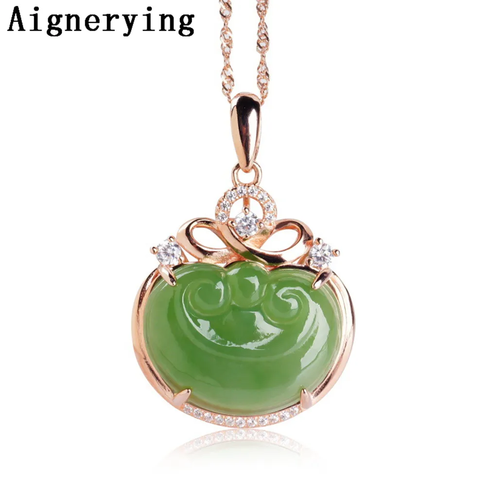 Vintage Certificate 925 silver/Rose Gold Necklace Pendant Natural Green Jade Lock Zircon Inlaid Craft For Woman Gift with Box
Vintage Certificate 925 silver/Rose Gold Necklace Pendant Natural Green Jade Lock Zircon Inlaid Craft For Woman Gift with Box