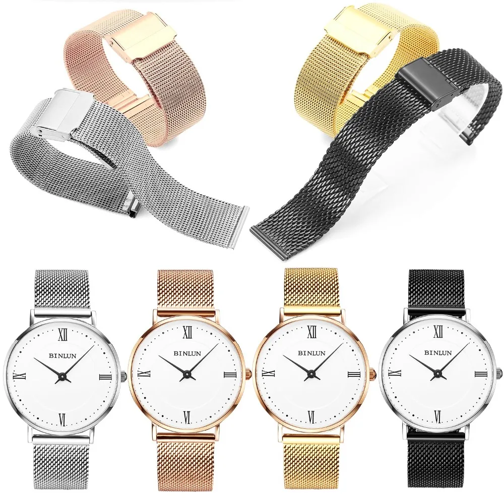 BINLUN Watch Strap Milanese Loop Watchband Magnetic Stainless Steel Bracelet in 12mm-22mm Correa Wriststrap Belt Accessories | Наручные