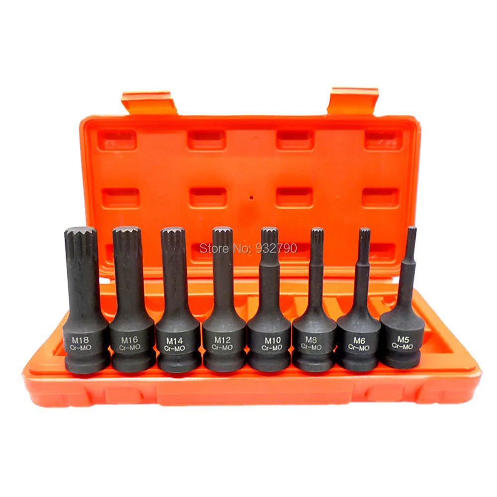 8pcs Spline Impact Socket Bit Set 1/2" Drive M5 M6 M8 M10 M12 M14 M16 M18 12 Point Screwdriver Bit for Manual Pneumatic Wrench
8pcs Spline Impact Socket Bit Set 1/2" Drive M5 M6 M8 M10 M12 M14 M16 M18 12 Point Screwdriver Bit for Manual Pneumatic Wrench