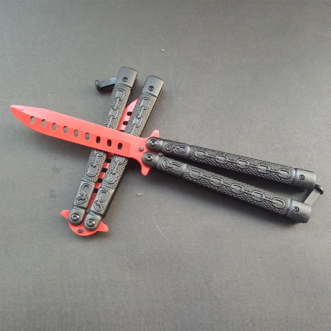 Stainless Steel Butterfly Shaping Knife Butterfly Set Counter Strike Foldable Black Handle Red Blade Chain Butterfly Sickle
Stainless Steel Butterfly Shaping Knife Butterfly Set Counter Strike Foldable Black Handle Red Blade Chain Butterfly Sickle