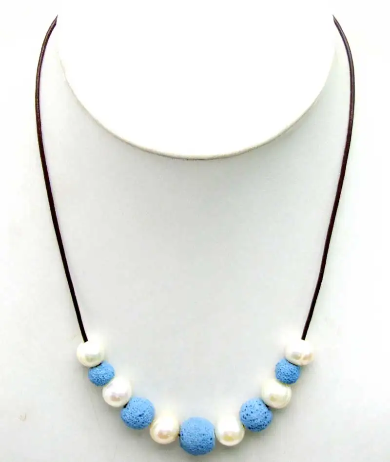 SALE Big 10-11mm White Potato Natural Freshwater Pearl with blue Lava rock Necklace 18" with Genuine Leather-5897
SALE Big 10-11mm White Potato Natural Freshwater Pearl with blue Lava rock Necklace 18" with Genuine Leather-5897