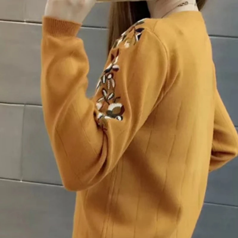 2019 Новое поступление женский осенне-зимний свитер с круглым вырезом и вышивкой