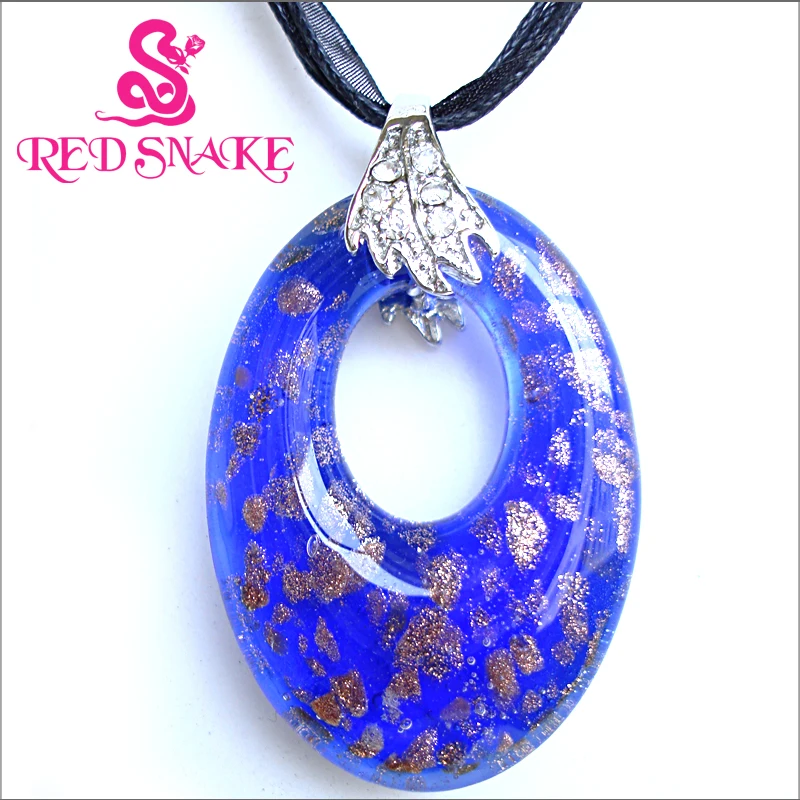 RED SNAKE Murano Glass Necklace Blue with golden sand drops Ellipse translucent Pendant
RED SNAKE Murano Glass Necklace Blue with golden sand drops Ellipse translucent Pendant