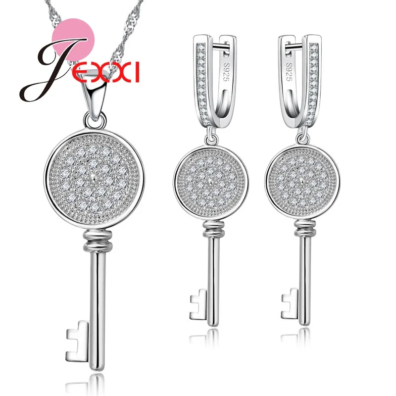 Фото Женский ювелирный комплект из серебра 925 пробы с круглыми кристаллами|wedding jewellery