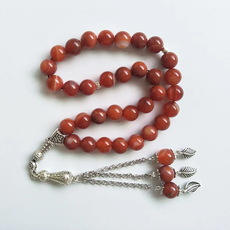 Новый дизайн красный натуральный камень 10 мм tasbih для мусульманских молитвенных