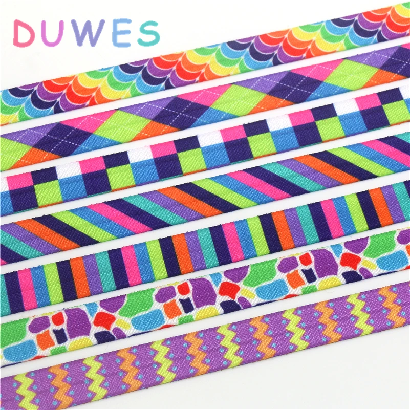 DUWES 5/8'' 50yards rainbow plaid colors printed Fold Elastic FOE stretch ribbon hairbow headwear headband DIY OEM D1073
DUWES 5/8'' 50yards rainbow plaid colors printed Fold Elastic FOE stretch ribbon hairbow headwear headband DIY OEM D1073